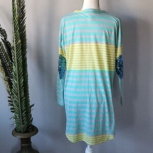 Kate Collection long sleeve striped tee with sequin elbows